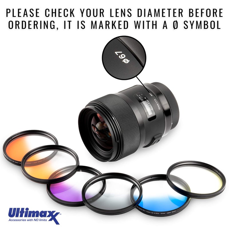 Ultimaxx 55MM Complete Lens Filter Accessory Kit: 6 Gradual Color Filters + UV, CPL, FLD & Macro Close Up Set (+1, +2, +4, +10) - Image 2